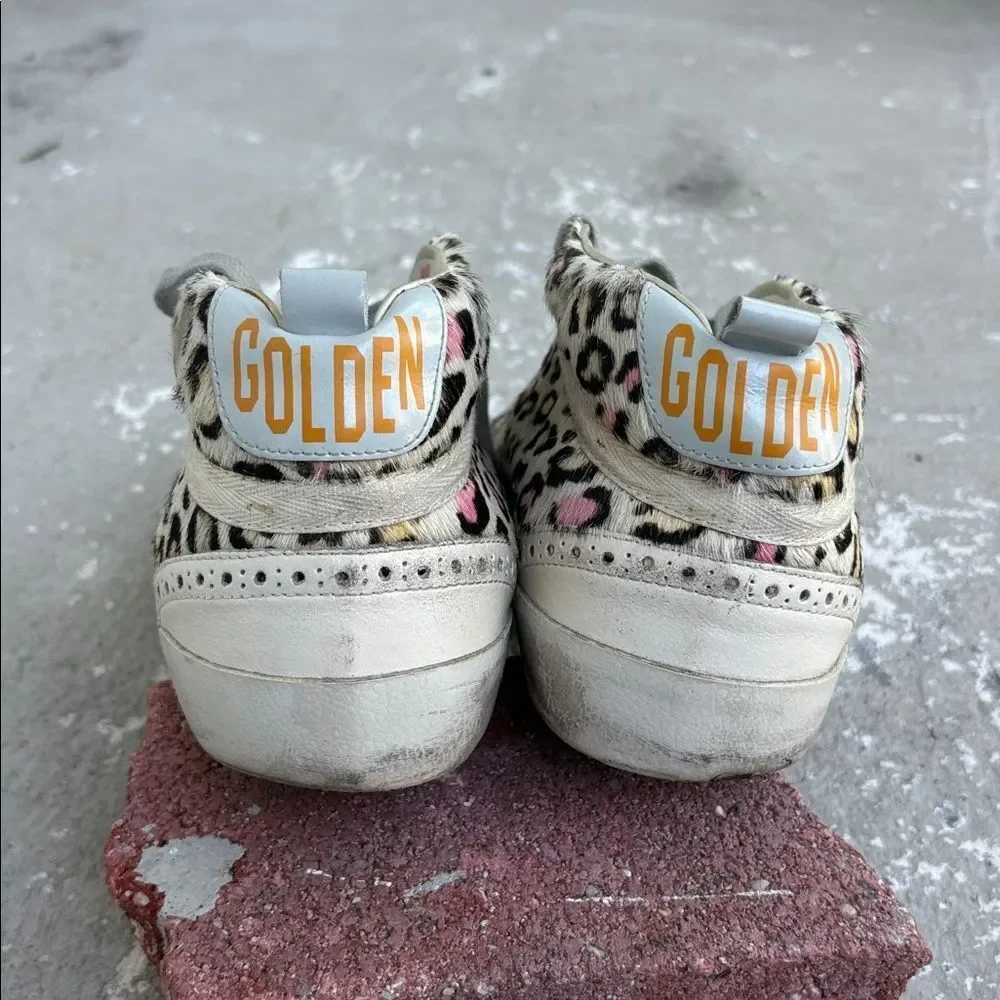 Rare distressed leopard print pony hair golden goose mid star